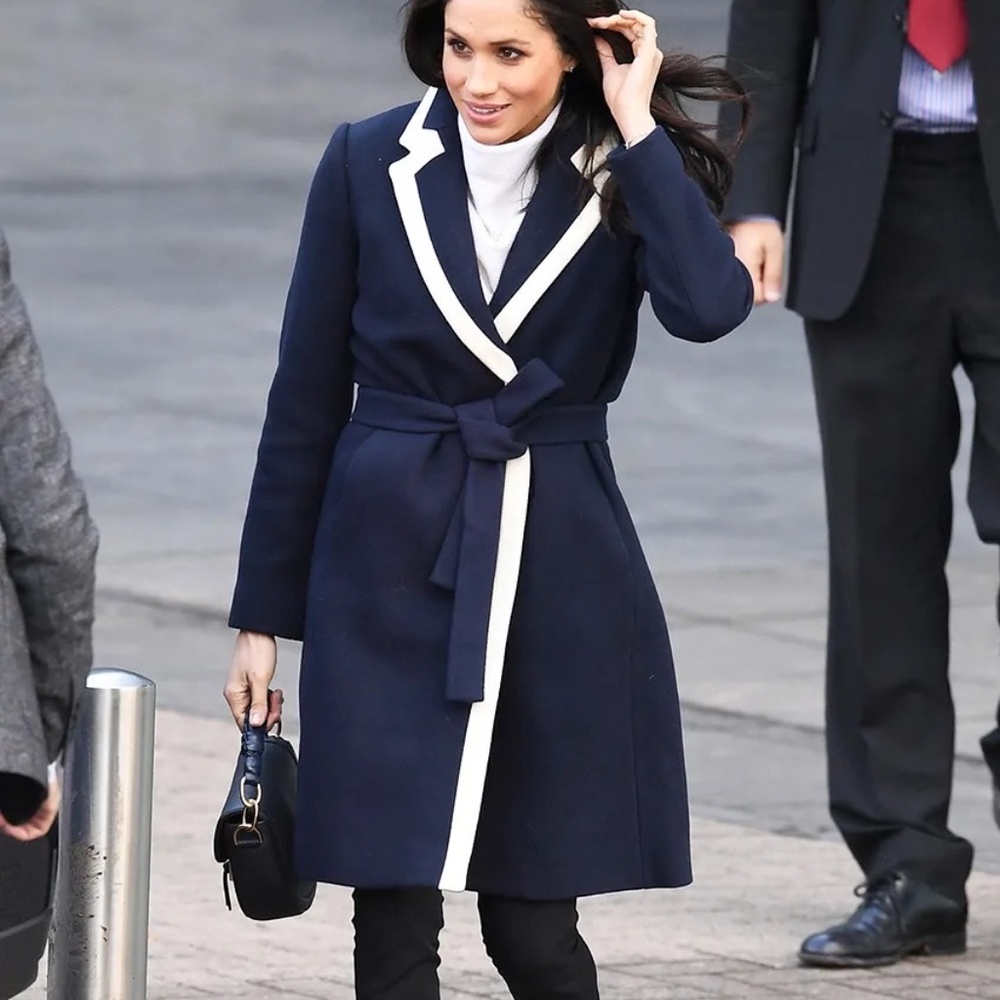 Sussex Style! J Crew Tipped Topcoat in Navy and White, Size 4